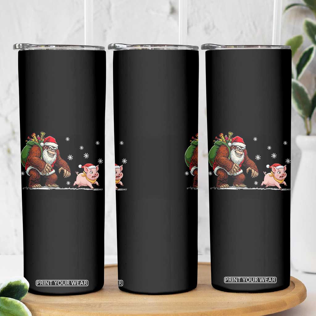 Christmas Cryptid Farm Life Gift Skinny Tumbler Funny Bigfoot Chasing Pig TS12 Print Your Wear