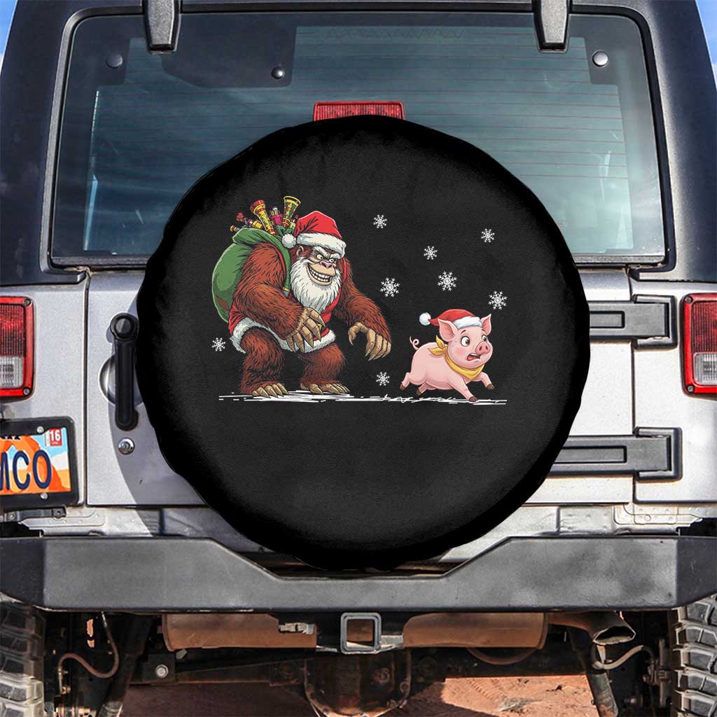 Christmas Cryptid Farm Life Gift Spare Tire Cover Funny Bigfoot Chasing Pig TS12 No hole Black Print Your Wear