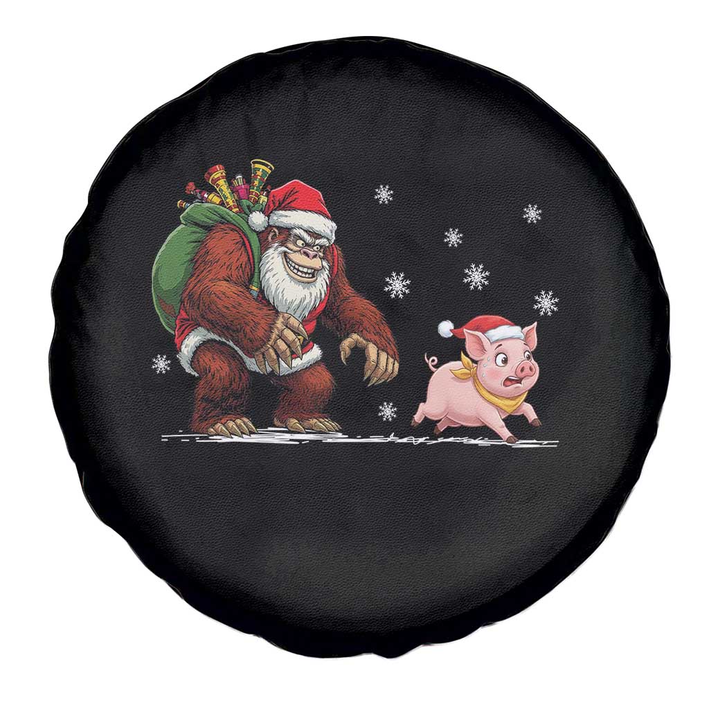 Christmas Cryptid Farm Life Gift Spare Tire Cover Funny Bigfoot Chasing Pig TS12 Print Your Wear
