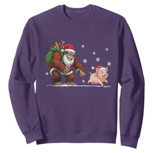 Christmas Cryptid Farm Life Gift Sweatshirt Funny Bigfoot Chasing Pig TS12 Purple Print Your Wear