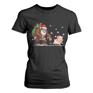 Christmas Cryptid Farm Life Gift T Shirt For Women Funny Bigfoot Chasing Pig TS12 Black Print Your Wear
