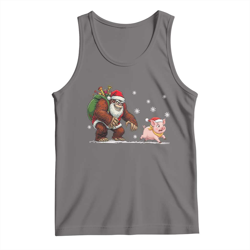 Christmas Cryptid Farm Life Gift Tank Top Funny Bigfoot Chasing Pig TS12 Deep Heather Print Your Wear