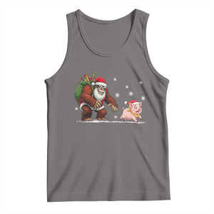 Christmas Cryptid Farm Life Gift Tank Top Funny Bigfoot Chasing Pig TS12 Deep Heather Print Your Wear