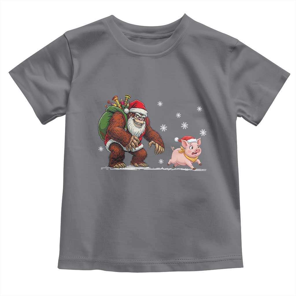 Christmas Cryptid Farm Life Gift Toddler T Shirt Funny Bigfoot Chasing Pig TS12 Charcoal Print Your Wear