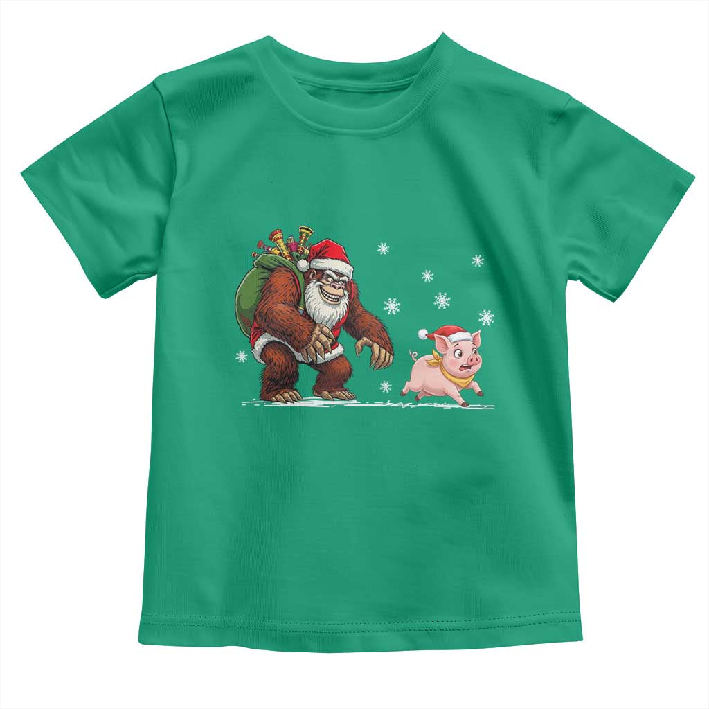 Christmas Cryptid Farm Life Gift Toddler T Shirt Funny Bigfoot Chasing Pig TS12 Irish Green Print Your Wear