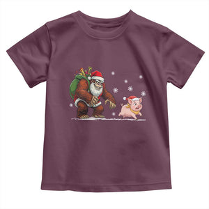 Christmas Cryptid Farm Life Gift Toddler T Shirt Funny Bigfoot Chasing Pig TS12 Maroon Print Your Wear