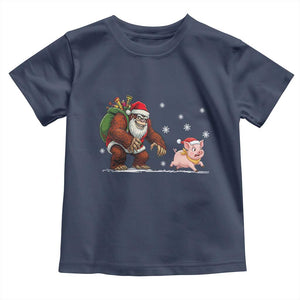 Christmas Cryptid Farm Life Gift Toddler T Shirt Funny Bigfoot Chasing Pig TS12 Navy Print Your Wear