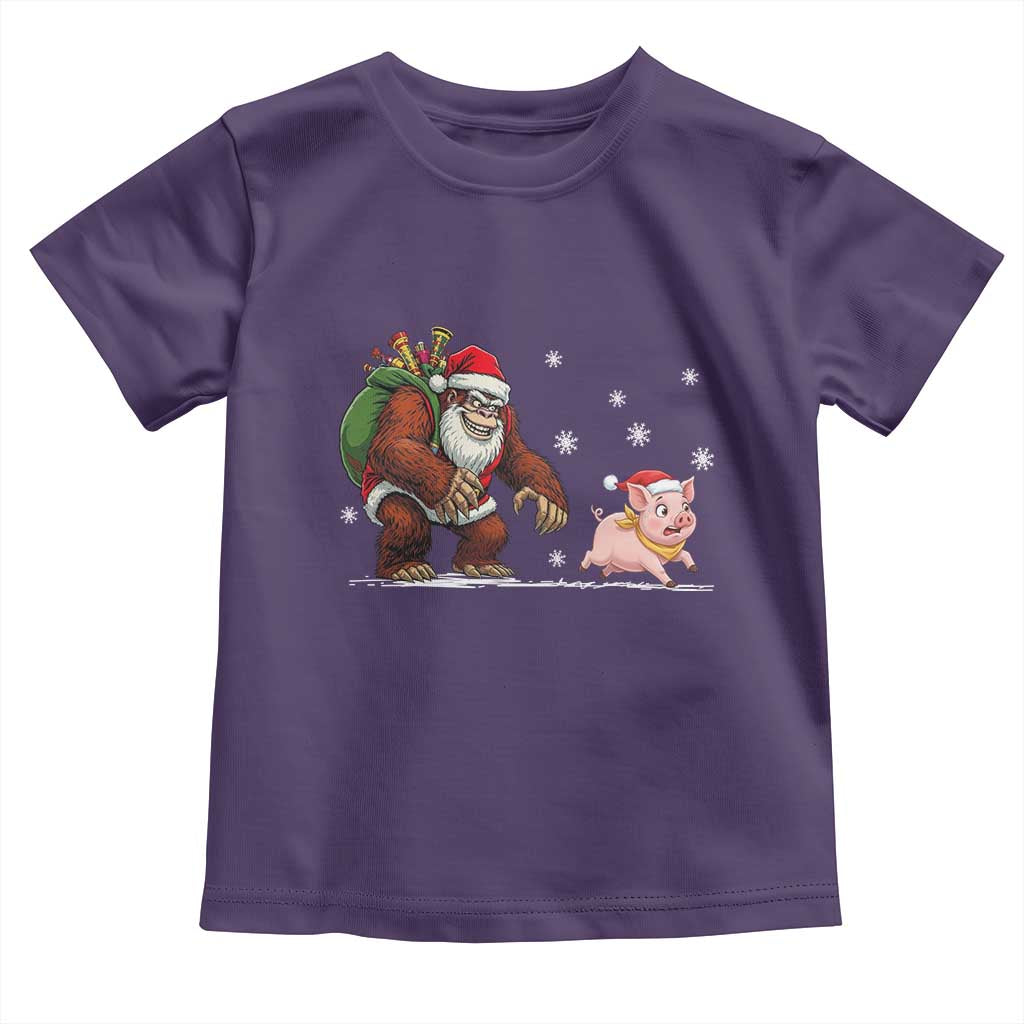 Christmas Cryptid Farm Life Gift Toddler T Shirt Funny Bigfoot Chasing Pig TS12 Purple Print Your Wear