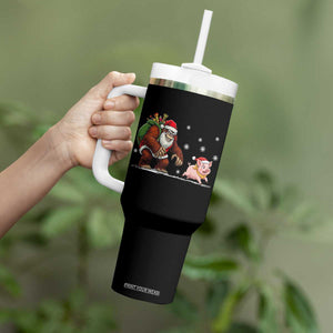 Christmas Cryptid Farm Life Gift Tumbler With Handle Funny Bigfoot Chasing Pig TS12 Print Your Wear