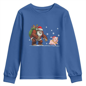 Christmas Cryptid Farm Life Gift Youth Sweatshirt Funny Bigfoot Chasing Pig TS12 Royal Blue Print Your Wear
