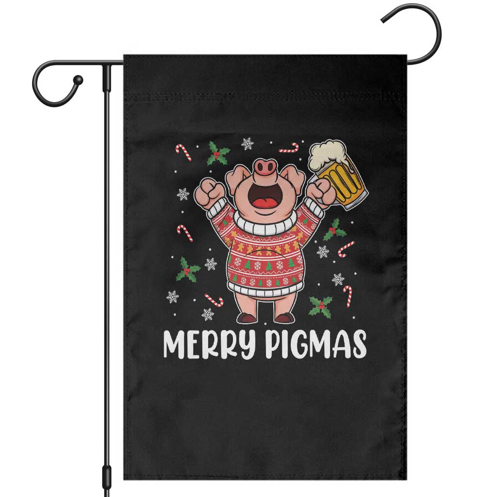 Christmas Pig Drinking Beer Garden Flag Funny Merry Pigmas Gift TS12 Black Print Your Wear