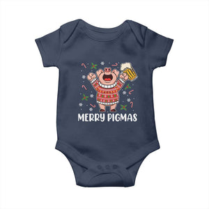 Christmas Pig Drinking Beer Baby Onesie Funny Merry Pigmas Gift TS12 Navy Print Your Wear