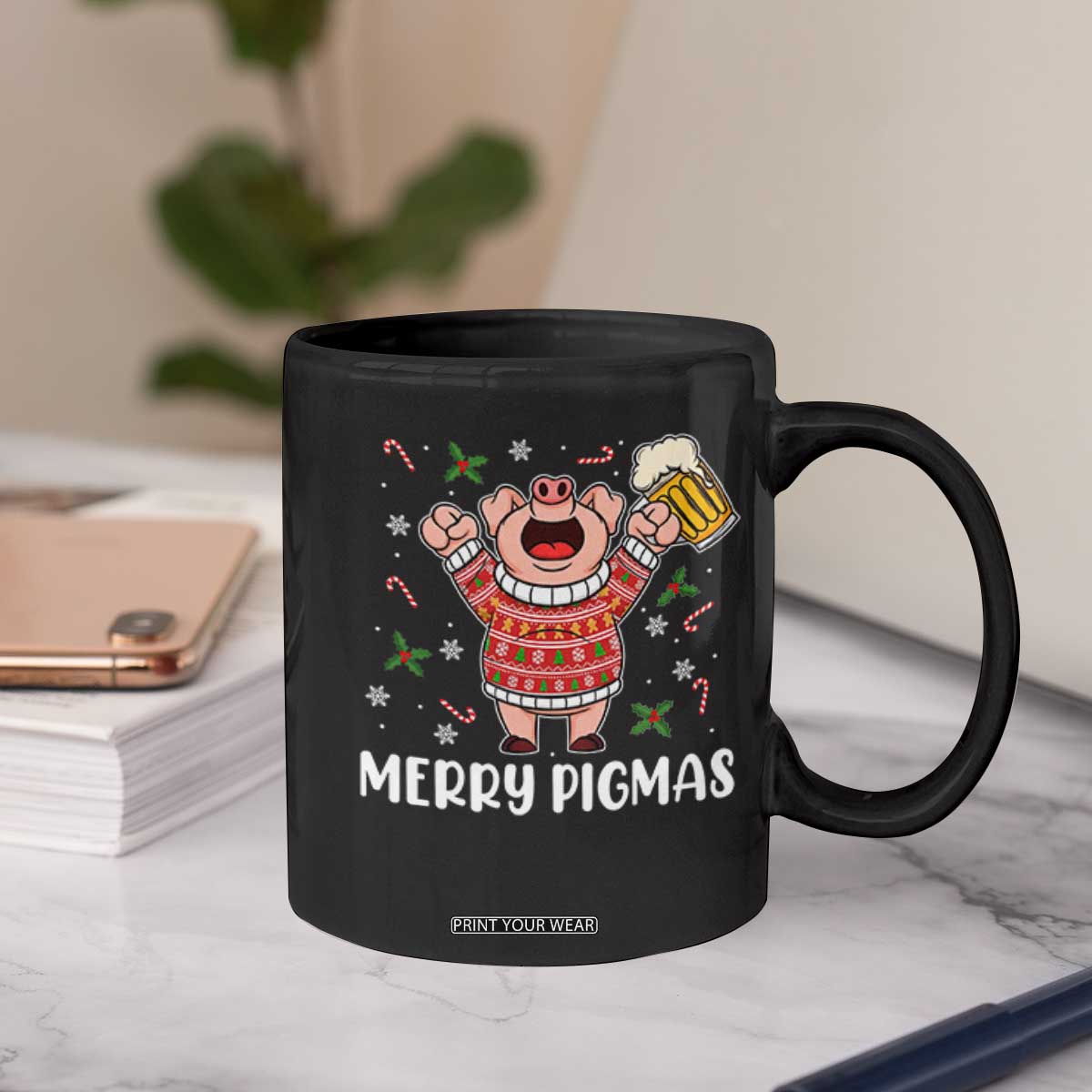 Christmas Pig Drinking Beer Coffee Mug Funny Merry Pigmas Gift TS12 Print Your Wear