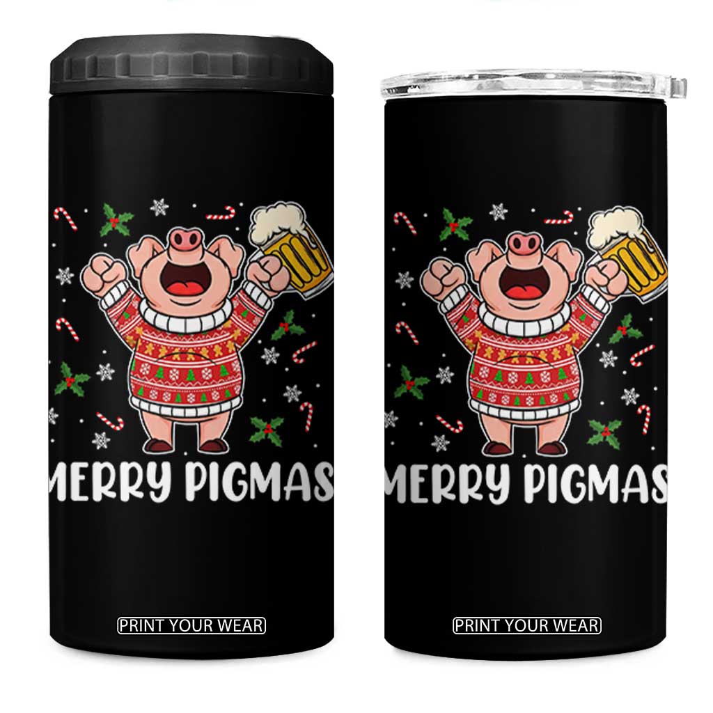 Christmas Pig Drinking Beer 4 in 1 Can Cooler Tumbler Funny Merry Pigmas Gift TS12 One Size: 16 oz Black Print Your Wear