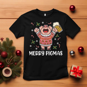 Christmas Pig Drinking Beer T Shirt Funny Merry Pigmas Gift TS12 Black Print Your Wear