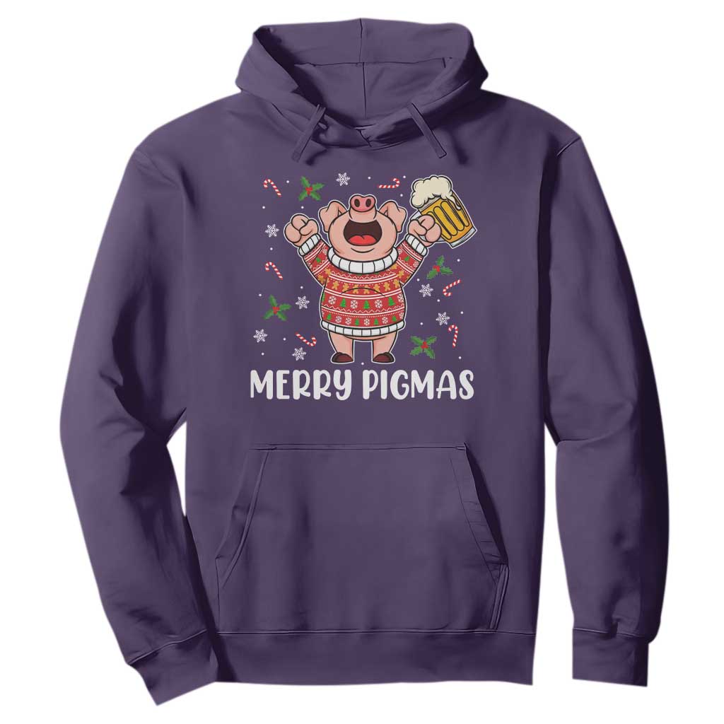Christmas Pig Drinking Beer Hoodie Funny Merry Pigmas Gift TS12 Purple Print Your Wear