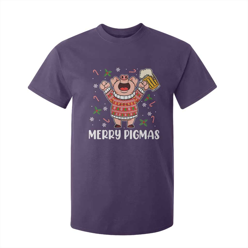 Christmas Pig Drinking Beer T Shirt For Kid Funny Merry Pigmas Gift TS12 Purple Print Your Wear