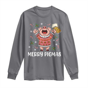 Christmas Pig Drinking Beer Long Sleeve Shirt Funny Merry Pigmas Gift TS12 Charcoal Print Your Wear