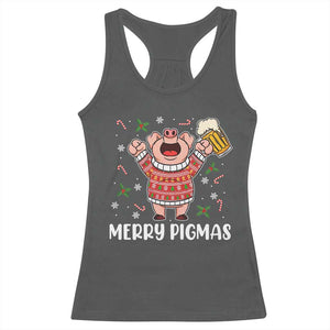 Christmas Pig Drinking Beer Racerback Tank Top Funny Merry Pigmas Gift TS12 Dark Heather Print Your Wear