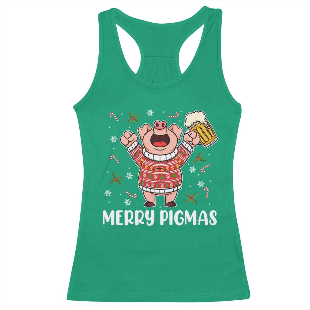 Christmas Pig Drinking Beer Racerback Tank Top Funny Merry Pigmas Gift TS12 Irish Green Print Your Wear