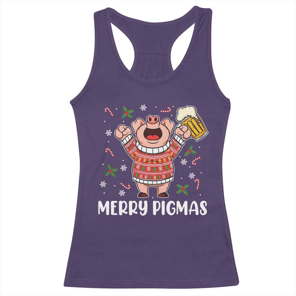 Christmas Pig Drinking Beer Racerback Tank Top Funny Merry Pigmas Gift TS12 Purple Print Your Wear