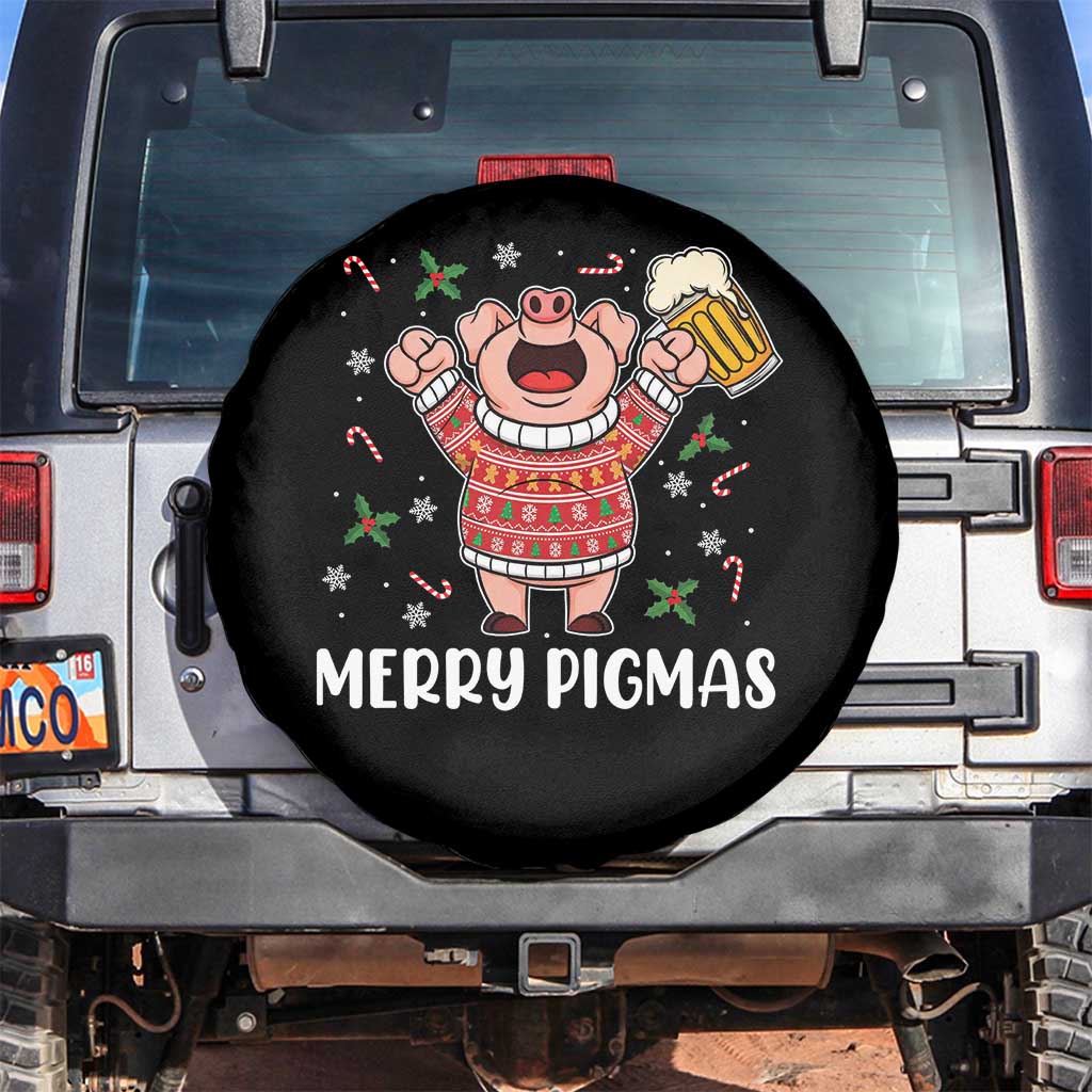 Christmas Pig Drinking Beer Spare Tire Cover Funny Merry Pigmas Gift TS12 No hole Black Print Your Wear