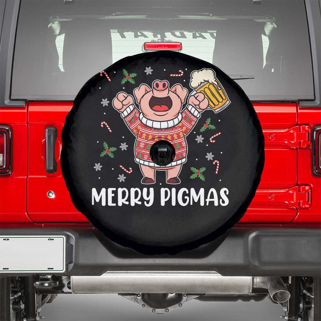 Christmas Pig Drinking Beer Spare Tire Cover Funny Merry Pigmas Gift TS12 Black Print Your Wear