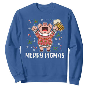Christmas Pig Drinking Beer Sweatshirt Funny Merry Pigmas Gift TS12 Royal Blue Print Your Wear