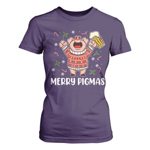 Christmas Pig Drinking Beer T Shirt For Women Funny Merry Pigmas Gift TS12 Purple Print Your Wear