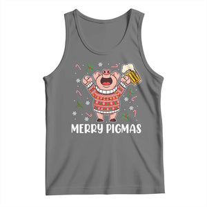 Christmas Pig Drinking Beer Tank Top Funny Merry Pigmas Gift TS12 Black Heather Print Your Wear