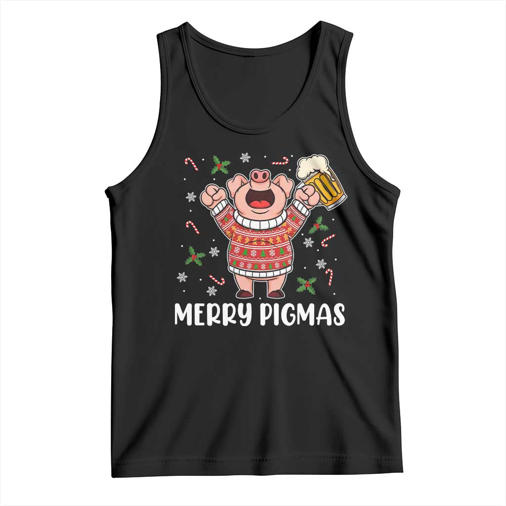 Christmas Pig Drinking Beer Tank Top Funny Merry Pigmas Gift TS12 Black Print Your Wear