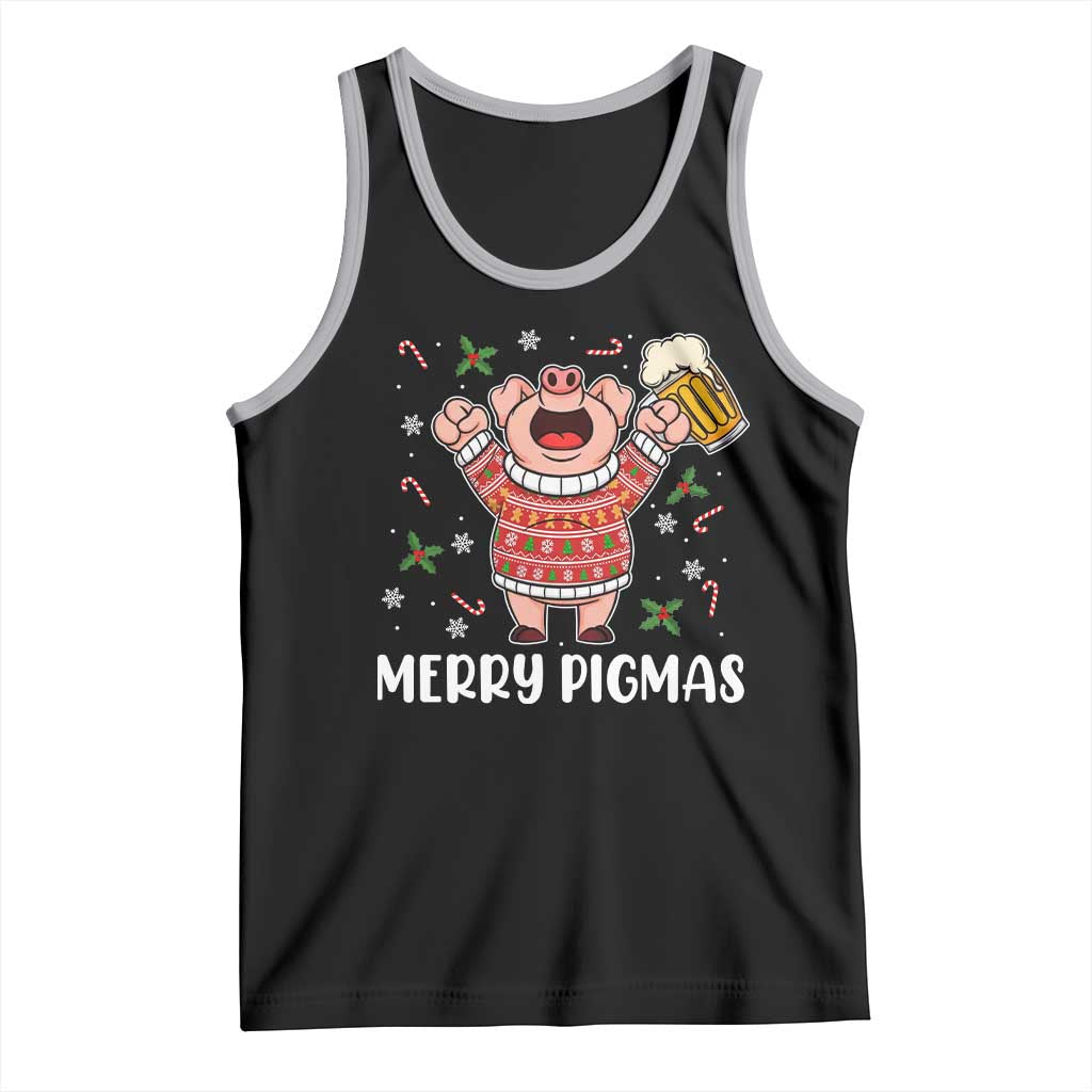 Christmas Pig Drinking Beer Tank Top Funny Merry Pigmas Gift TS12 Black Athletic Heather Print Your Wear