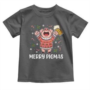 Christmas Pig Drinking Beer Toddler T Shirt Funny Merry Pigmas Gift TS12 Dark Heather Print Your Wear
