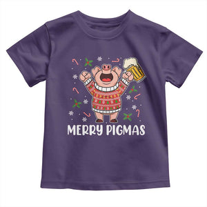 Christmas Pig Drinking Beer Toddler T Shirt Funny Merry Pigmas Gift TS12 Purple Print Your Wear