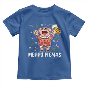 Christmas Pig Drinking Beer Toddler T Shirt Funny Merry Pigmas Gift TS12 Royal Blue Print Your Wear