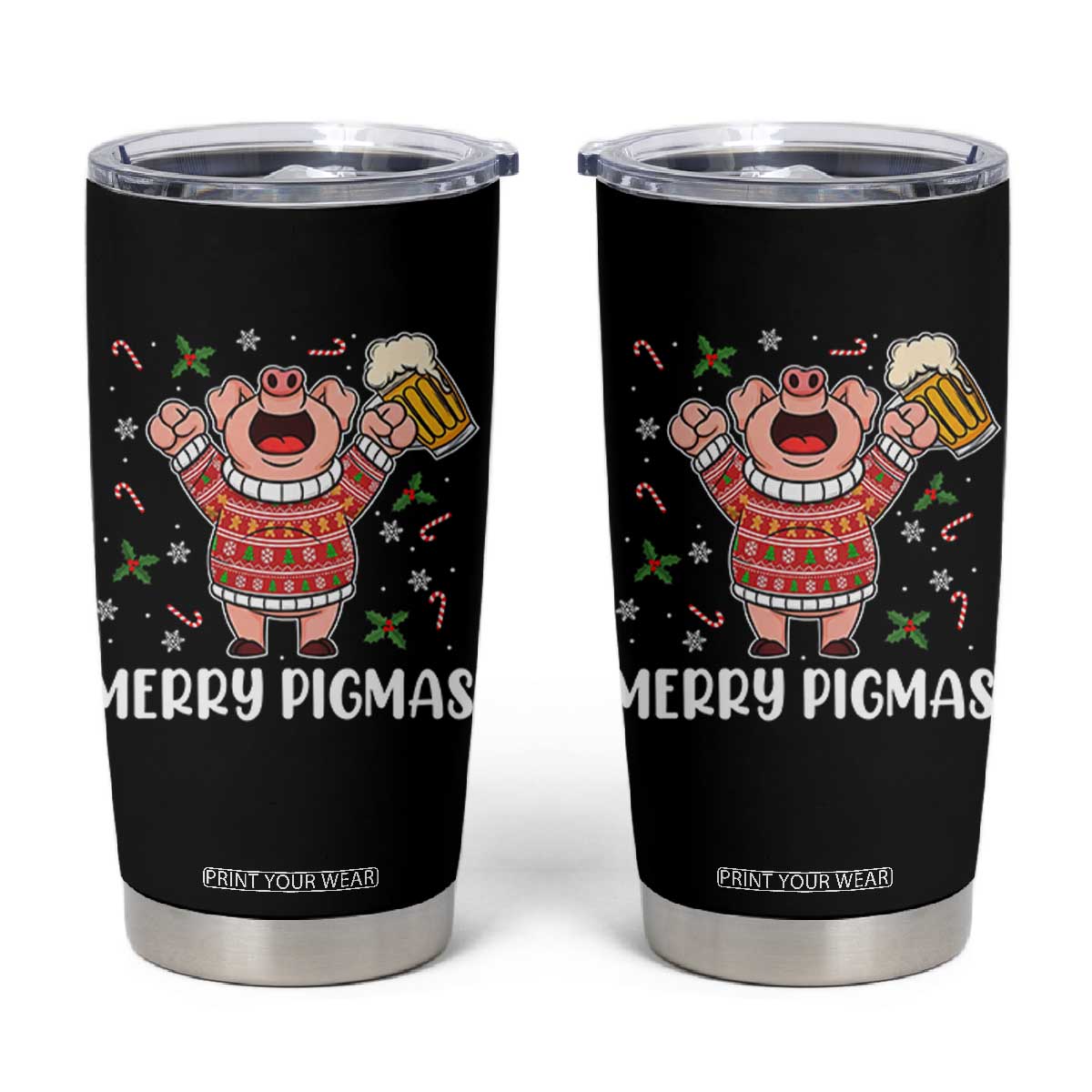 Christmas Pig Drinking Beer Tumbler Cup Funny Merry Pigmas Gift TS12 Black Print Your Wear