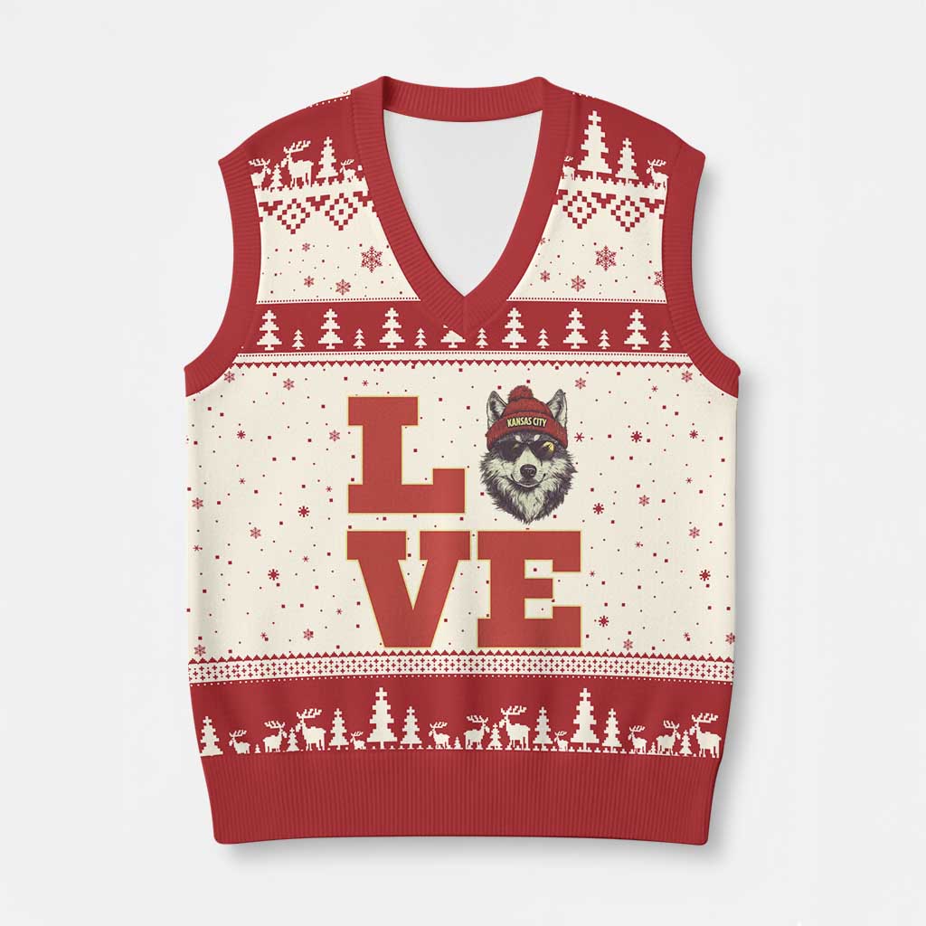 Midwest Wolf Football Pride V-Neck Knit Sweater Vest Game Day Gift TS12 Beige Red Print Your Wear