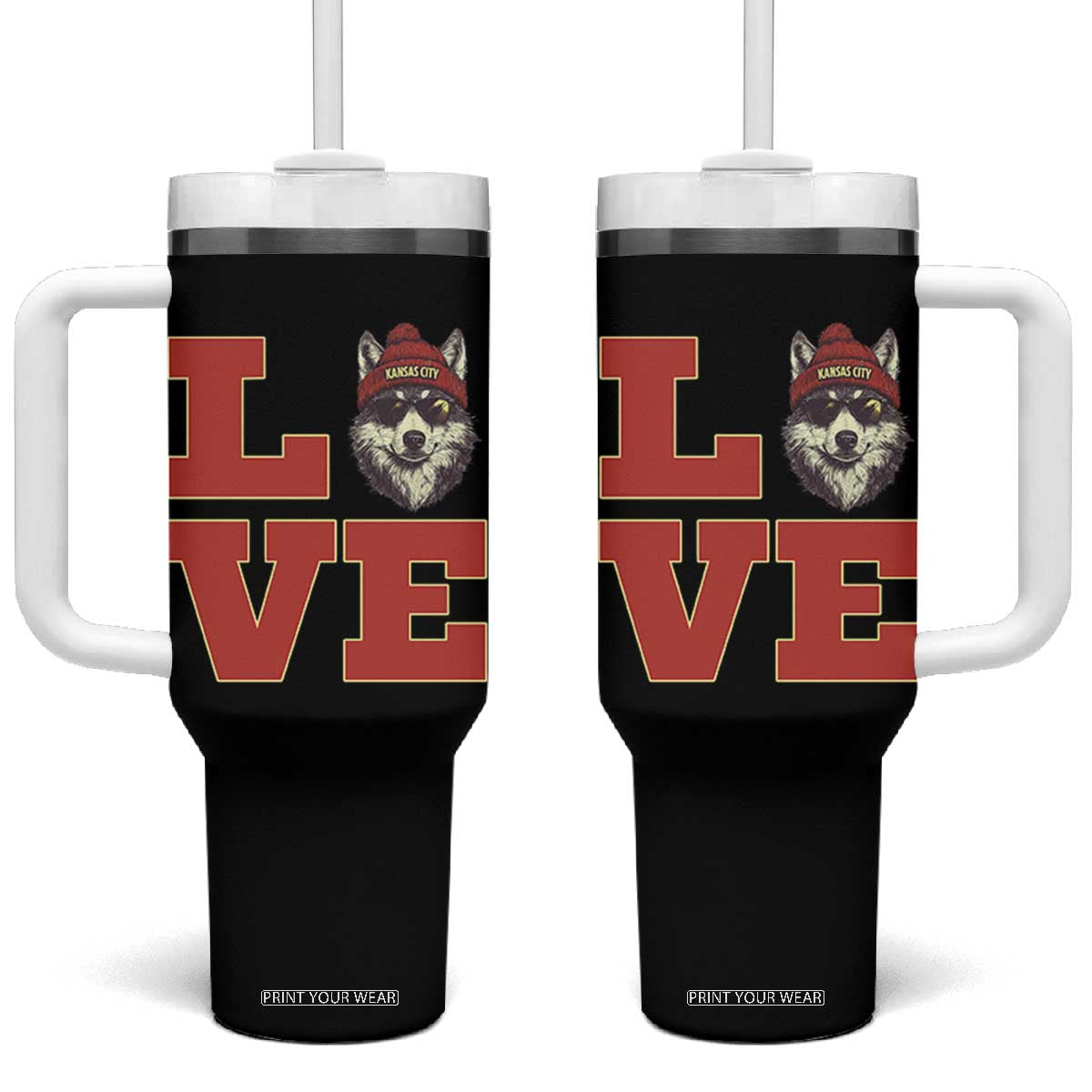 Midwest Wolf Football Pride Tumbler With Handle Game Day Gift TS12 One Size: 40 oz Black Print Your Wear