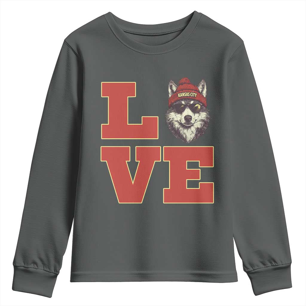 Midwest Wolf Football Pride Youth Sweatshirt Game Day Gift TS12 Dark Heather Print Your Wear