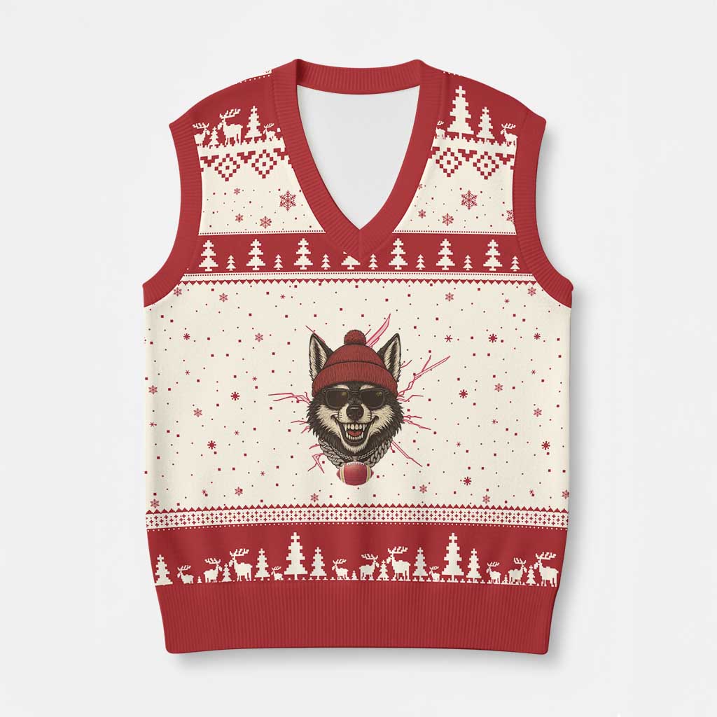 Howling Wolf Spirit For The Midwest Football Fan V-Neck Knit Sweater Vest TS12 Beige Red Print Your Wear