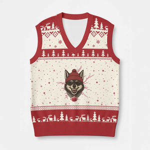 Howling Wolf Spirit For The Midwest Football Fan V-Neck Knit Sweater Vest TS12 Beige Red Print Your Wear