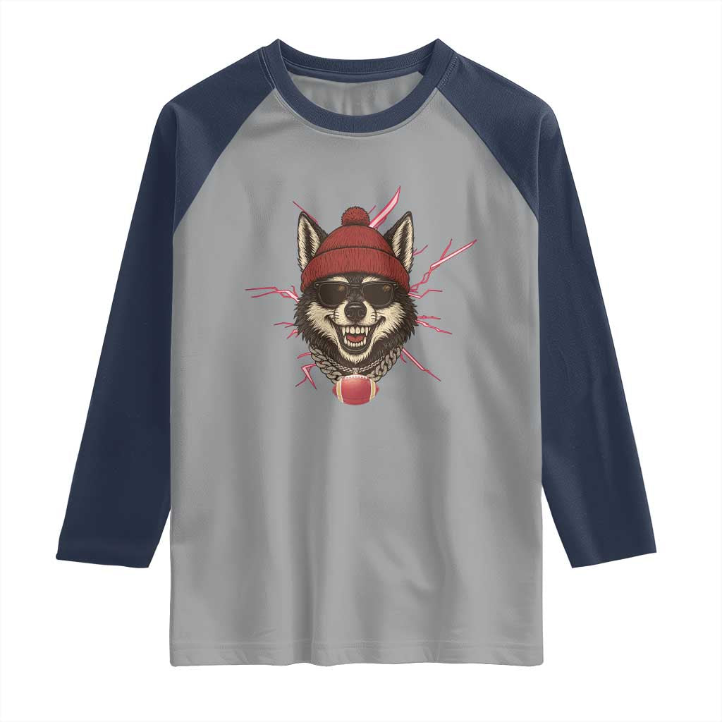 Howling Wolf Spirit For The Midwest Football Fan Raglan Shirt TS12 Sport Gray Navy Print Your Wear