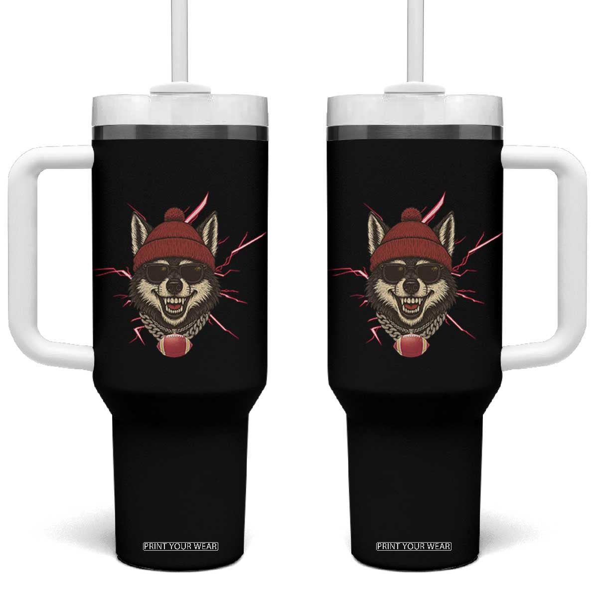 Howling Wolf Spirit For The Midwest Football Fan Tumbler With Handle TS12 One Size: 40 oz Black Print Your Wear
