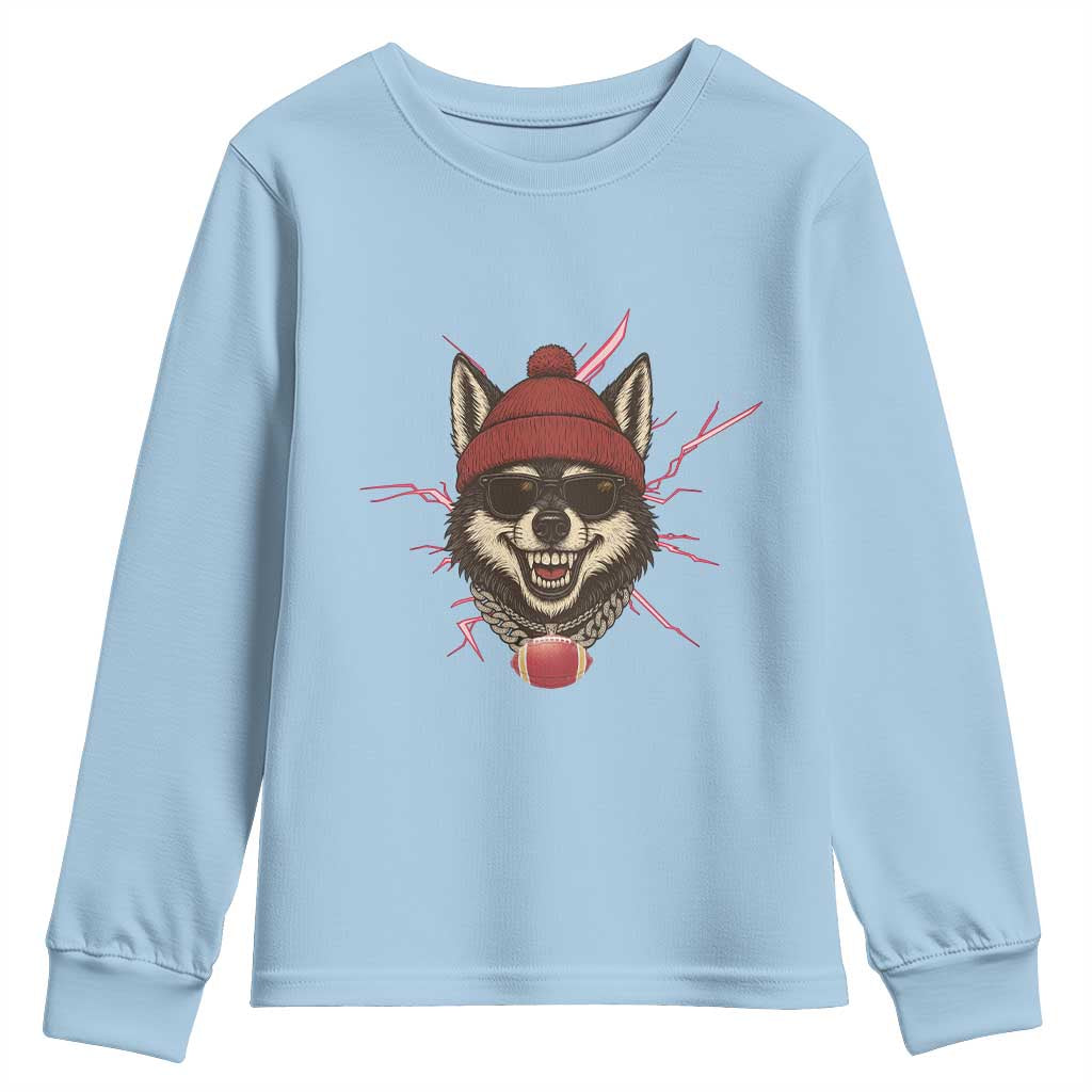 Howling Wolf Spirit For The Midwest Football Fan Youth Sweatshirt TS12 Light Blue Print Your Wear