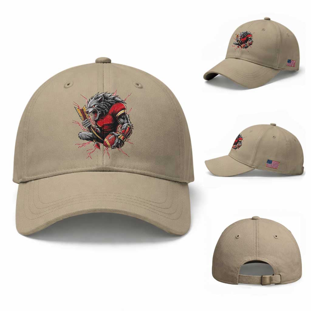 Midwest Wolf Spirit Baseball Cap American Football Fan Lifestyle TS12 Baseball Cap Universal Fit Khaki Print Your Wear