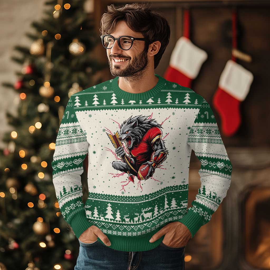 Midwest Wolf Spirit Ugly Christmas Sweater American Football Fan Lifestyle TS12 Beige Green Print Your Wear