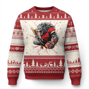 Midwest Wolf Spirit Ugly Christmas Sweater American Football Fan Lifestyle TS12 Beige Red Print Your Wear
