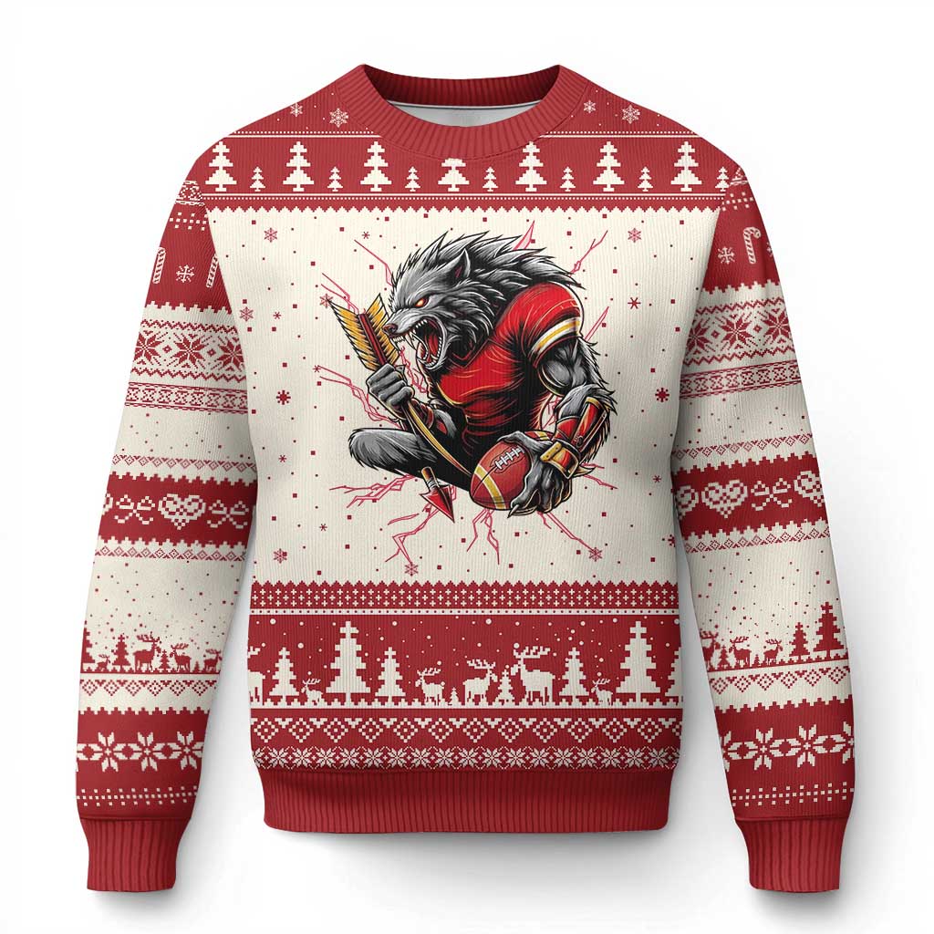 Midwest Wolf Spirit Ugly Christmas Sweater American Football Fan Lifestyle TS12 Beige Red Print Your Wear