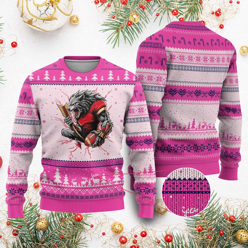 Midwest Wolf Spirit Ugly Christmas Sweater American Football Fan Lifestyle TS12 Hot Pink Print Your Wear