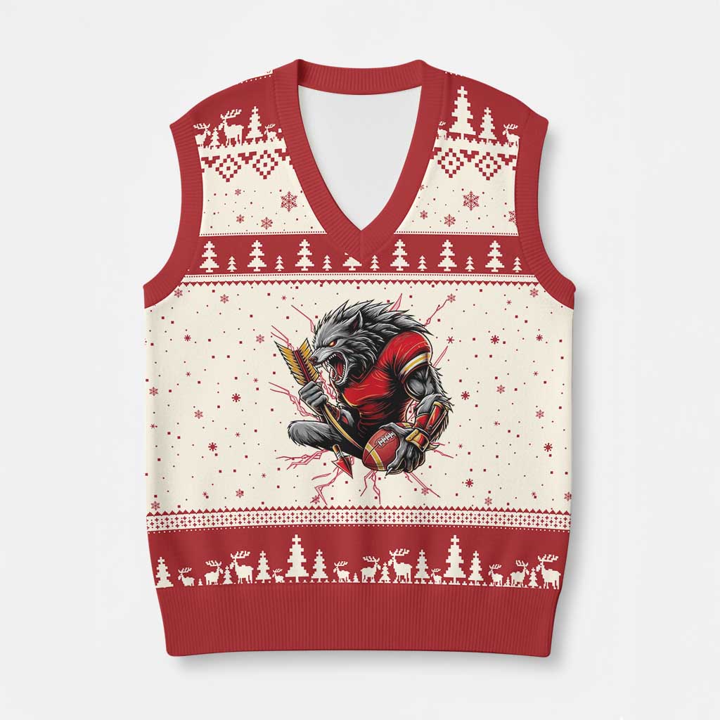 Midwest Wolf Spirit V-Neck Knit Sweater Vest American Football Fan Lifestyle TS12 Beige Red Print Your Wear